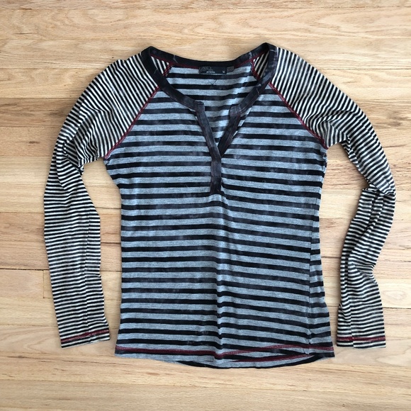 Prana Zoe Henley Striped Raglan Tee - Picture 1 of 5